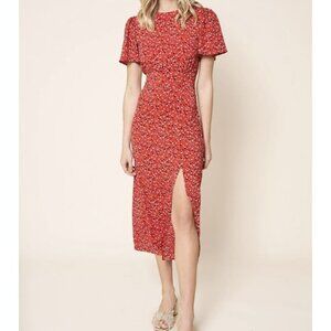 Red round neck, midi dress